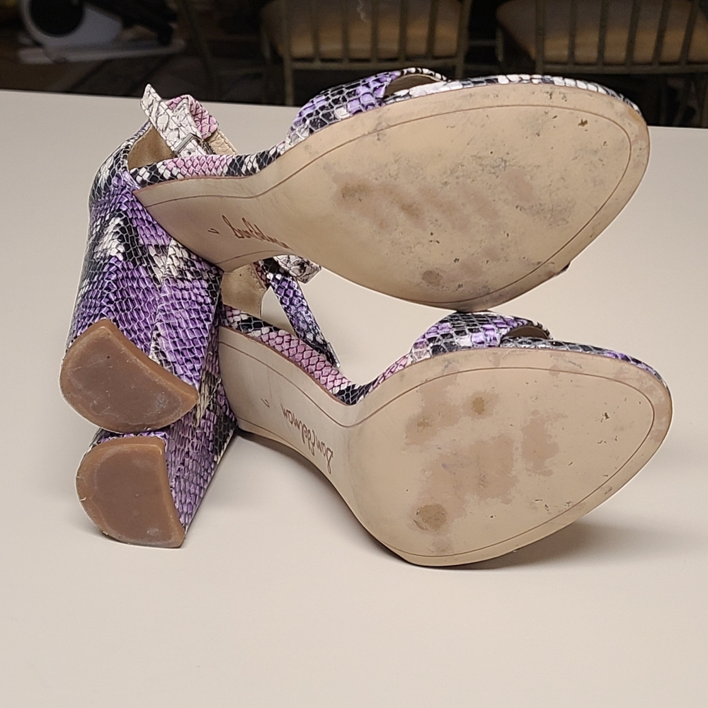 Sam Edelman Yaro snakeskin leather block heel sandals size 7 - Picture 10 of 12
